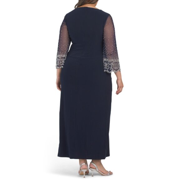 ALEX EVENINGS Dark Navy Plus Embellished Sleeve Maxi Dress - Picture 2 of 2